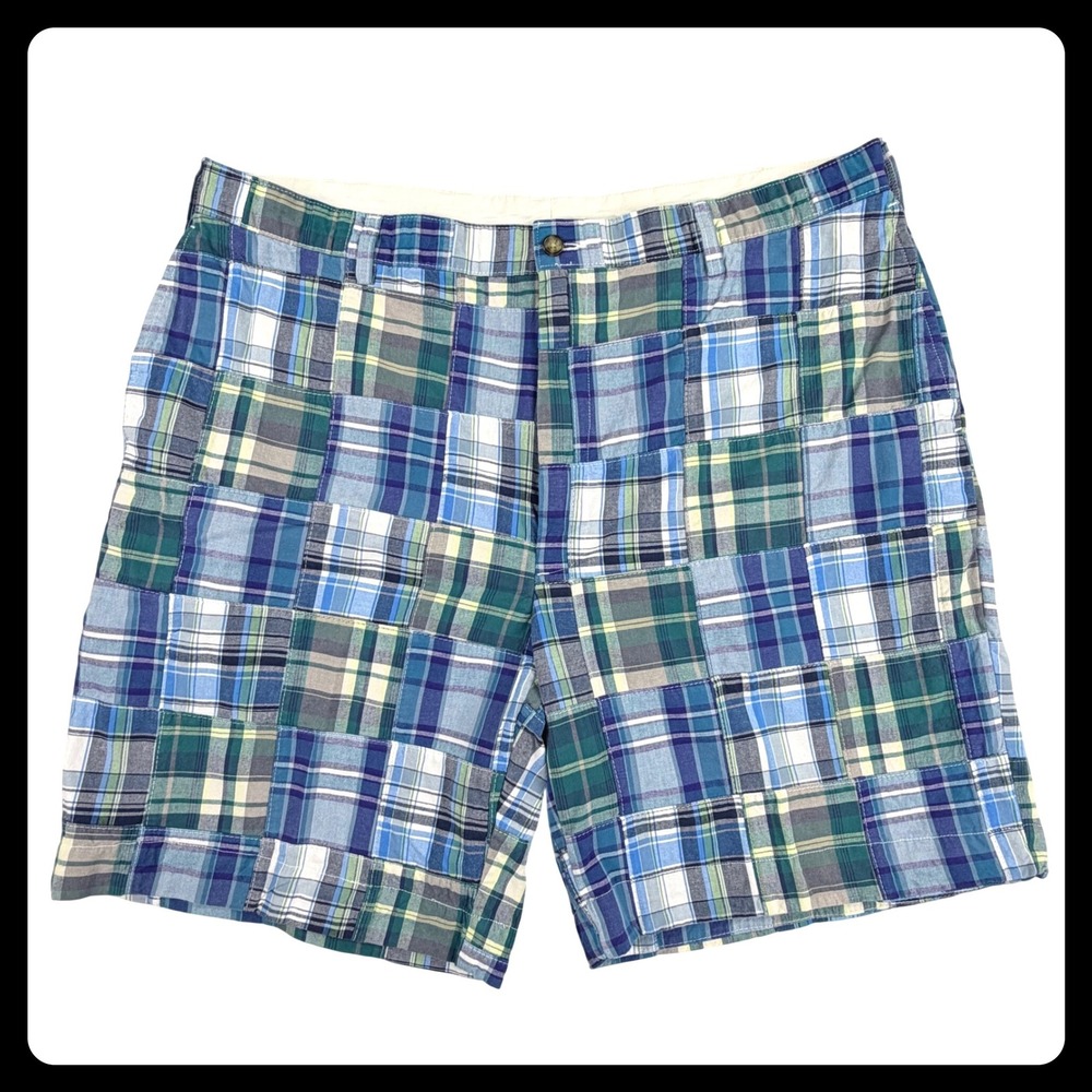 Jos A Bank Patchwork Chino Shorts Men‎ 40 Blue Madras Plaid Colorful 8"
